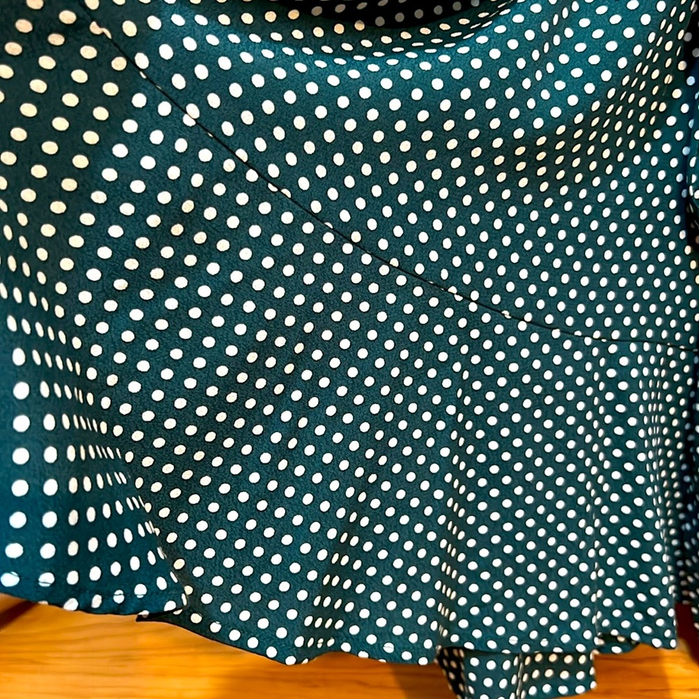 LOFT long sleeves polka dots green wrap dress - Picture 6 of 12
